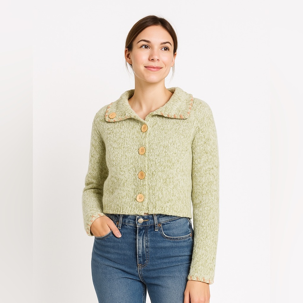 Anthro Kaisely Green Wool Alpaca Blend Sweater Size XL EUC
